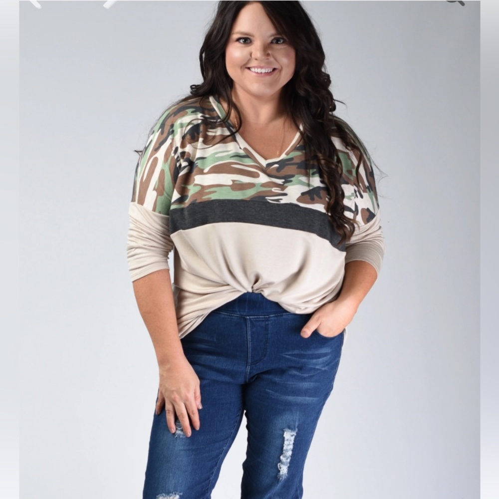 Lovely J Modern Camo Printed Top Plus Size 18W